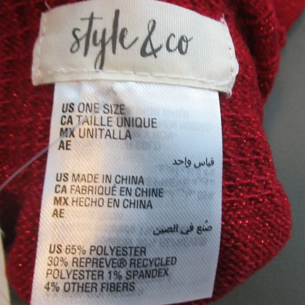 Style & Co. Women's Knit Gloves, Red Shiny Sparkle, One Size
